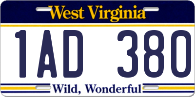 WV license plate 1AD380