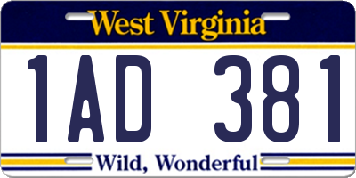 WV license plate 1AD381