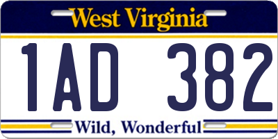 WV license plate 1AD382