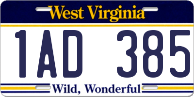 WV license plate 1AD385