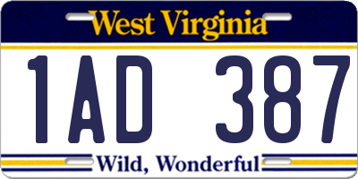 WV license plate 1AD387