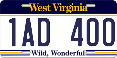 WV license plate 1AD400