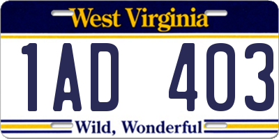 WV license plate 1AD403