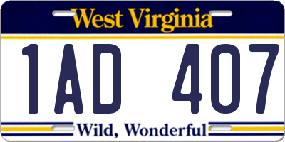 WV license plate 1AD407
