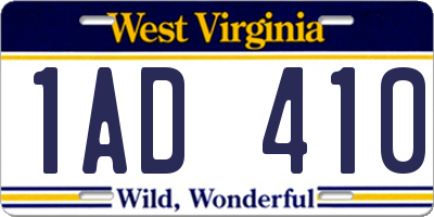 WV license plate 1AD410