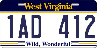 WV license plate 1AD412