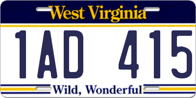 WV license plate 1AD415