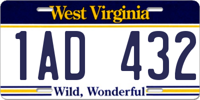 WV license plate 1AD432