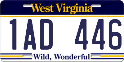WV license plate 1AD446
