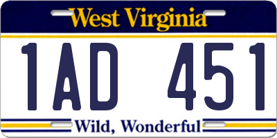 WV license plate 1AD451