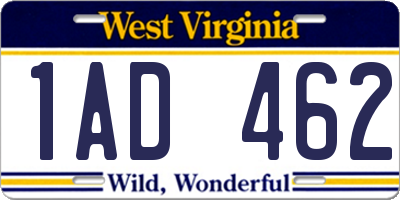 WV license plate 1AD462
