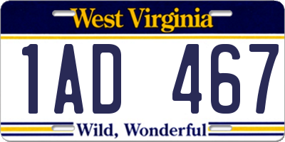 WV license plate 1AD467