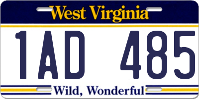 WV license plate 1AD485