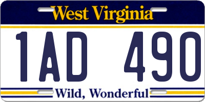 WV license plate 1AD490