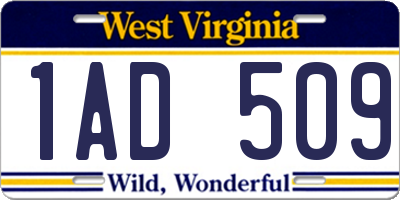 WV license plate 1AD509