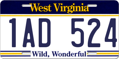 WV license plate 1AD524