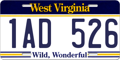 WV license plate 1AD526