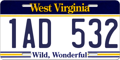 WV license plate 1AD532