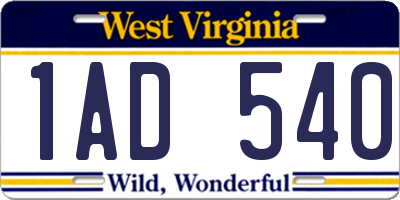 WV license plate 1AD540