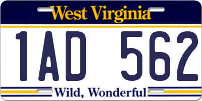 WV license plate 1AD562