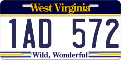 WV license plate 1AD572