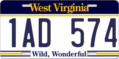 WV license plate 1AD574