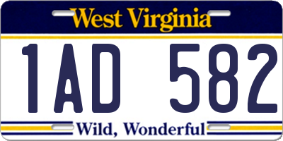 WV license plate 1AD582