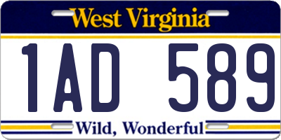 WV license plate 1AD589