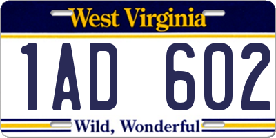 WV license plate 1AD602