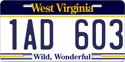 WV license plate 1AD603