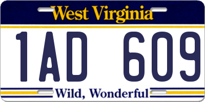 WV license plate 1AD609