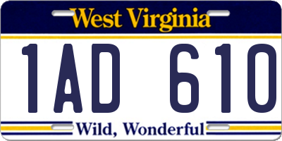 WV license plate 1AD610