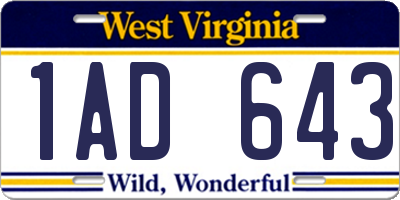 WV license plate 1AD643