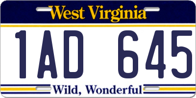 WV license plate 1AD645