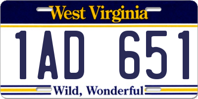 WV license plate 1AD651