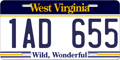WV license plate 1AD655