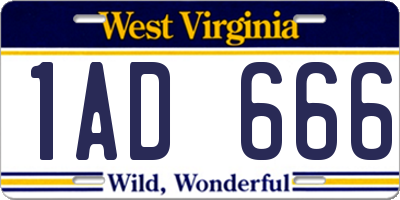 WV license plate 1AD666