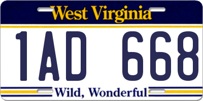 WV license plate 1AD668