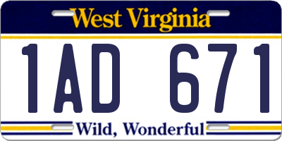 WV license plate 1AD671