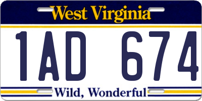 WV license plate 1AD674
