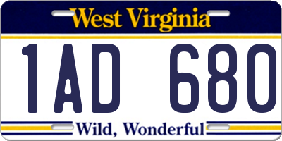 WV license plate 1AD680