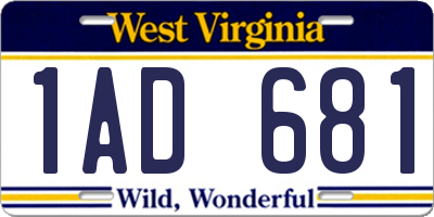 WV license plate 1AD681