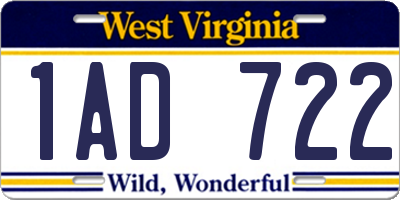 WV license plate 1AD722
