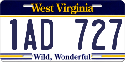 WV license plate 1AD727