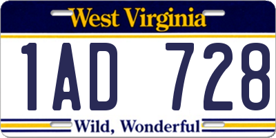 WV license plate 1AD728