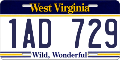 WV license plate 1AD729