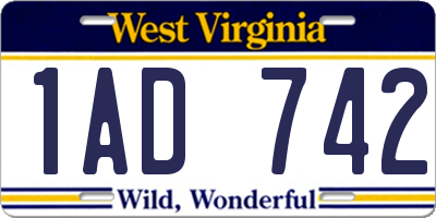WV license plate 1AD742