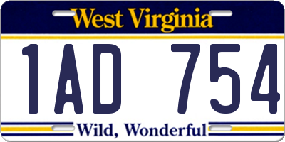 WV license plate 1AD754