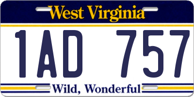 WV license plate 1AD757