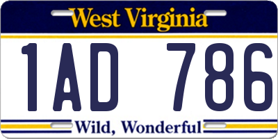 WV license plate 1AD786